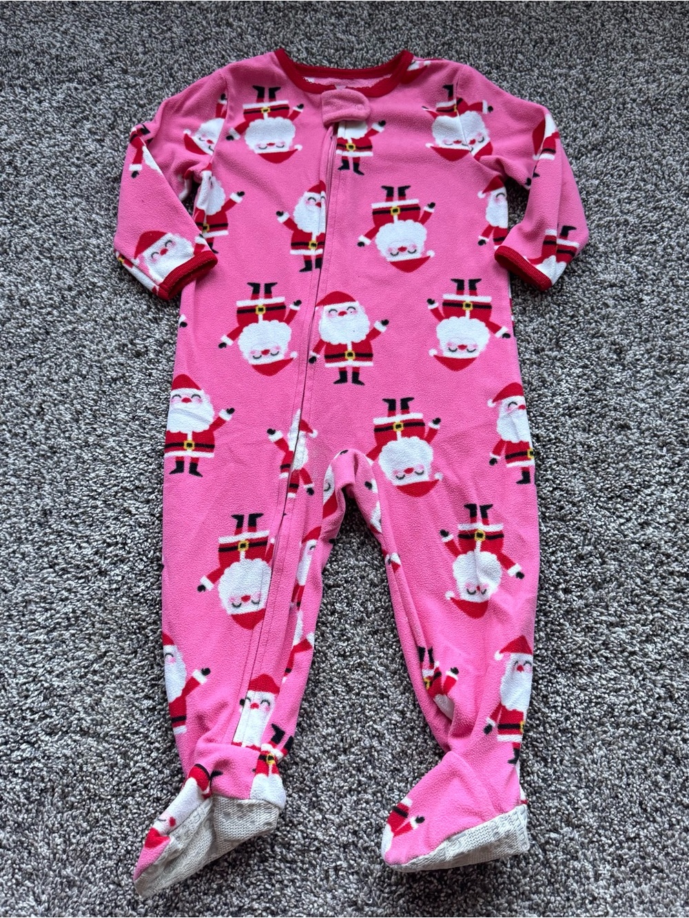 Carter's Pink Santa Print Fleece Footed One-Piece Pajamas